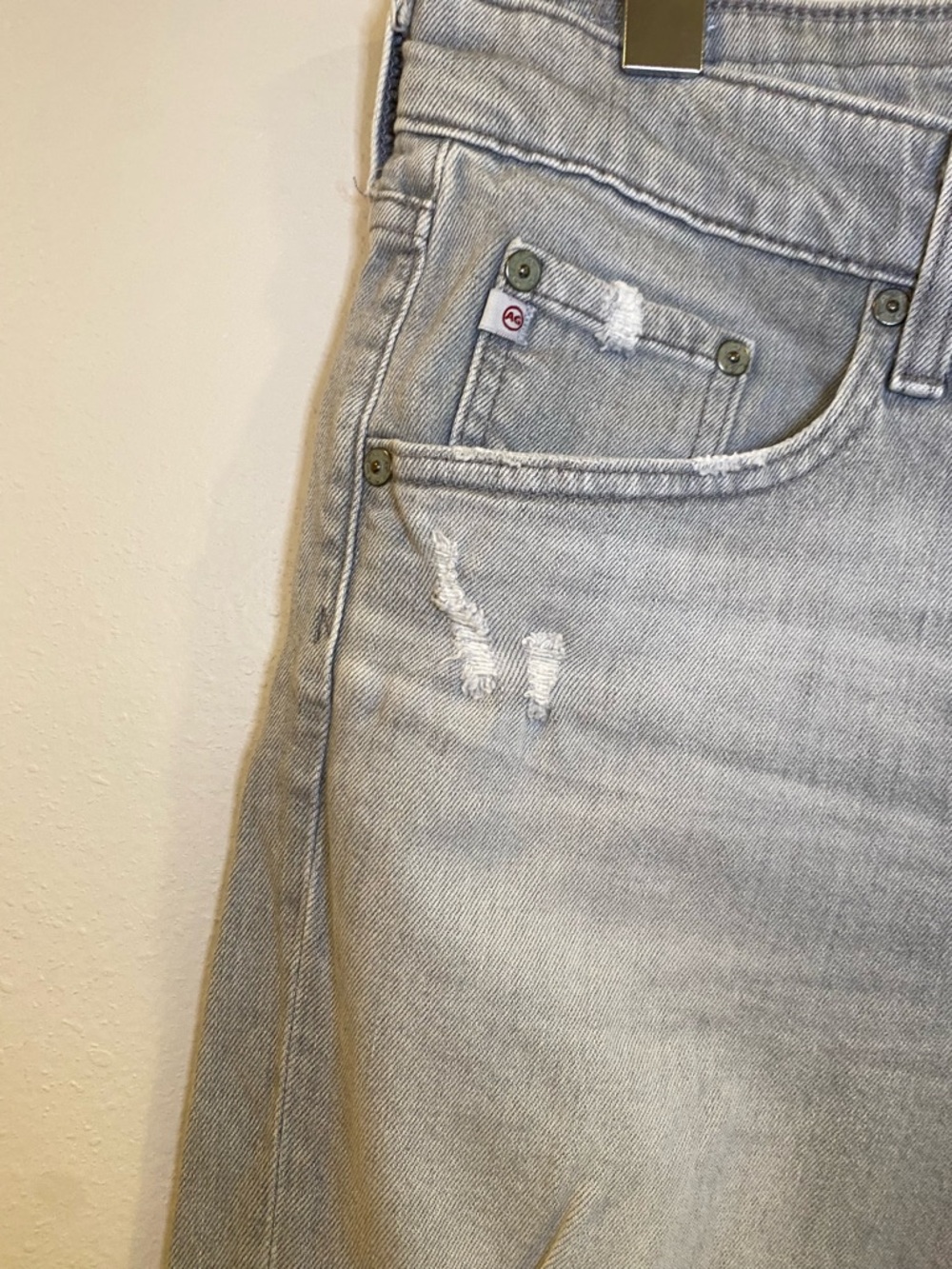 AG Adriano Goldschmied The Ex-Boyfriend Slim Distressed Jeans Raw Hem 32R Grey - Picture 12 of 12
